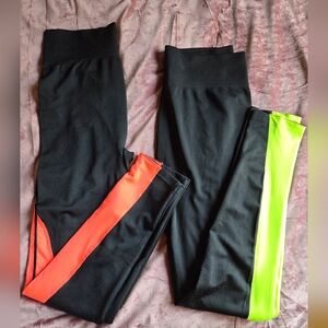 J&Me Vibrant Leggings with Neon Stripes -One Size